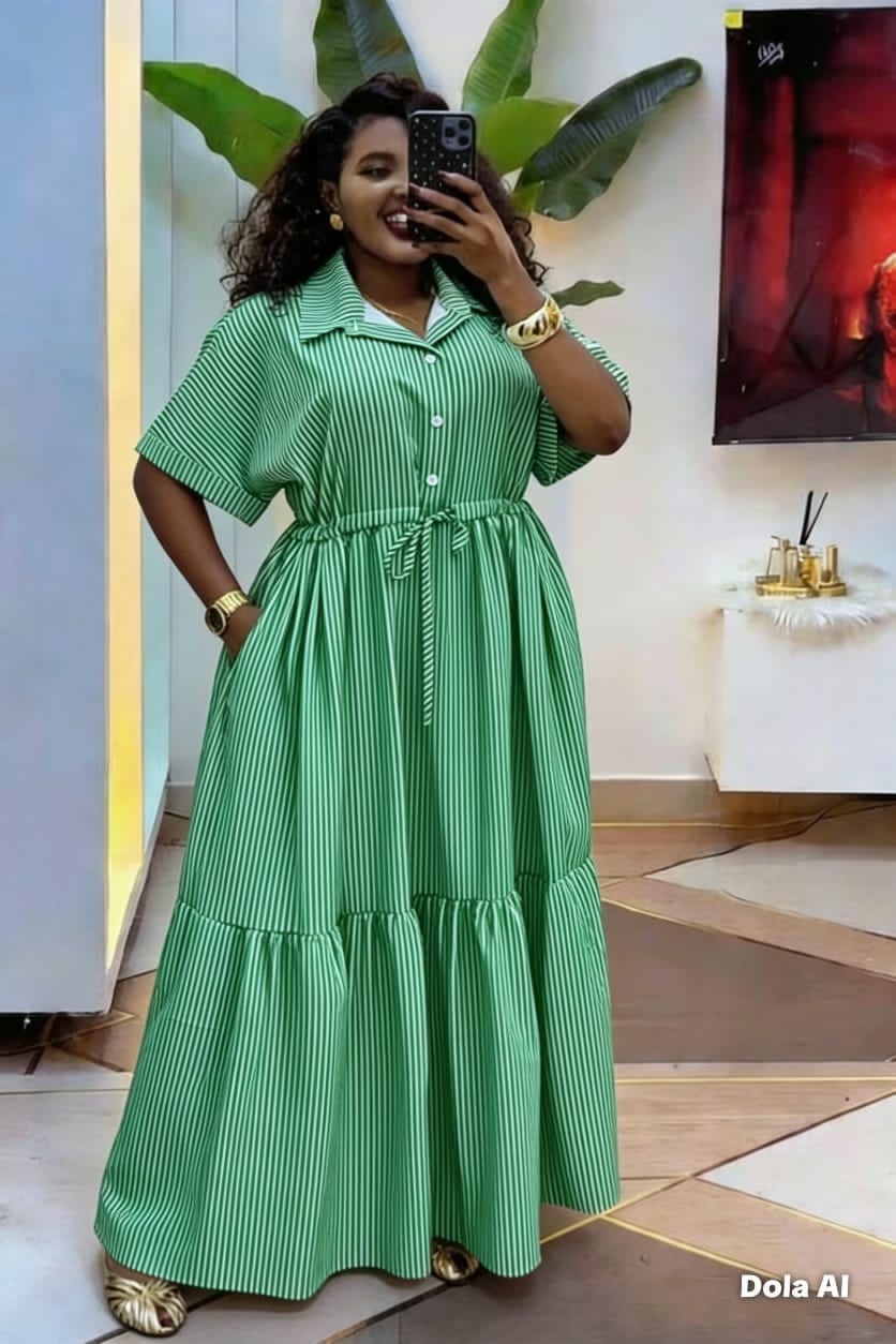 Robe Longue Kaftan Rayée Femme – Motif Floral Multicolore | Coupe Ample Élégante