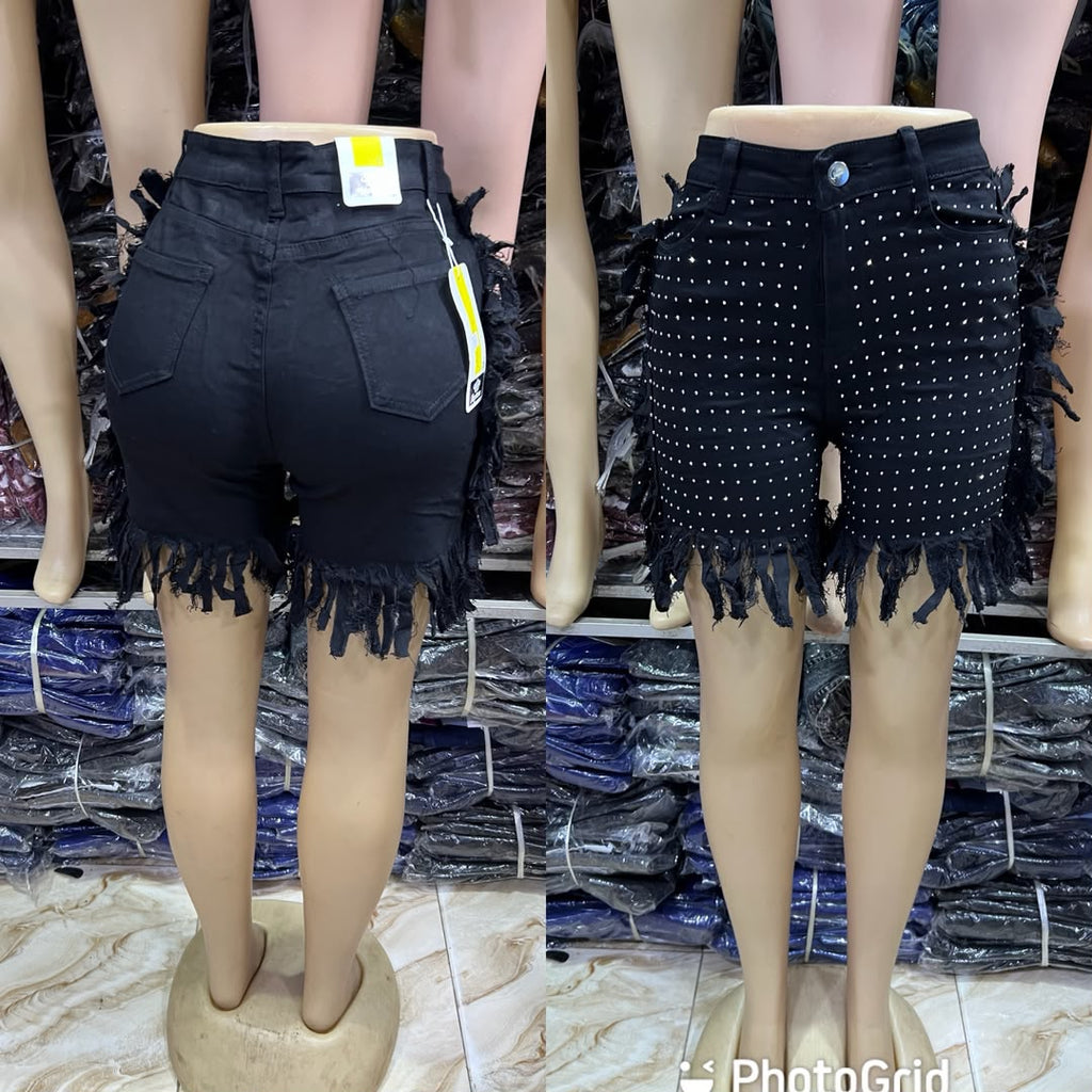 💖 Short Jean Taille Haute Cœurs Strass 💖